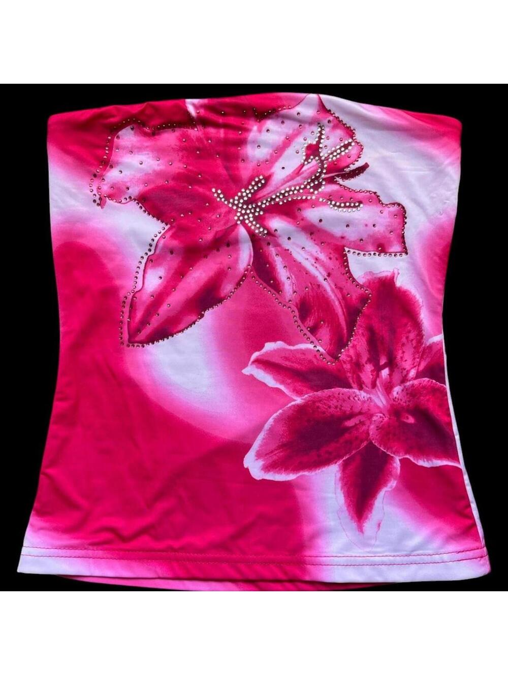 pink floral rhinestone tube top mcbling